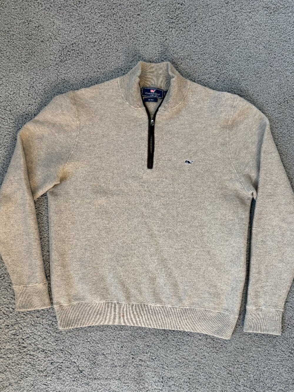 Vineyard Vines Men Medium Merino Wool Quarter Zip Pullover Sweater Tan - EUC